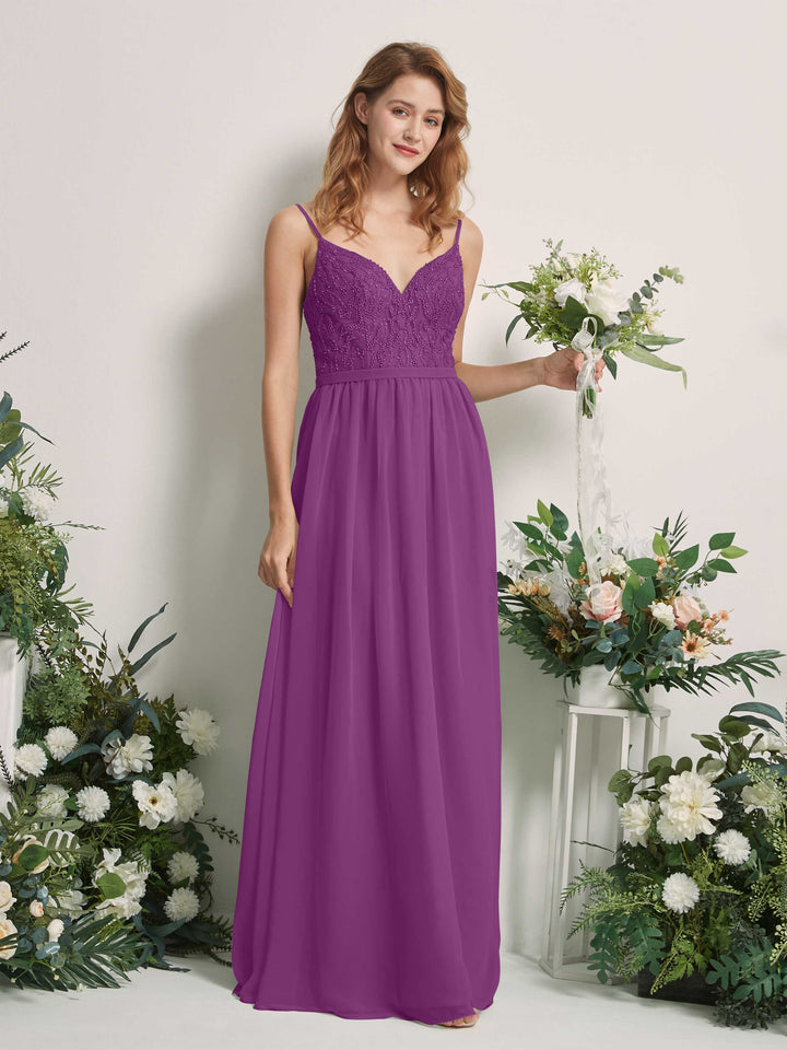 Purple Bridesmaid Dresses A-line Spaghetti-straps Sleeveless Chiffon Dresses (81226536)