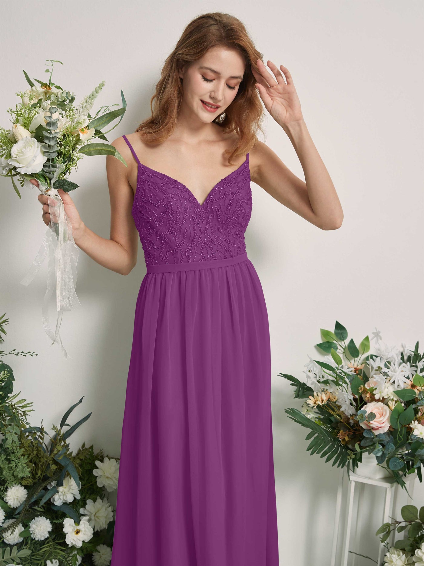 Purple Bridesmaid Dresses A-line Spaghetti-straps Sleeveless Chiffon Dresses (81226536)#color_purple