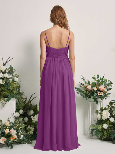 Carlyna Verna A-Line Purple Beaded Bridesmaid Dress Maxi Sleeveless Sweetheart Dress Back View #color_purple