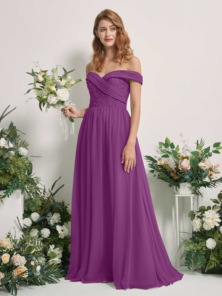 Purple Bridesmaid Dresses Ball Gown Off Shoulder Sleeveless Chiffon Dresses (83220436)