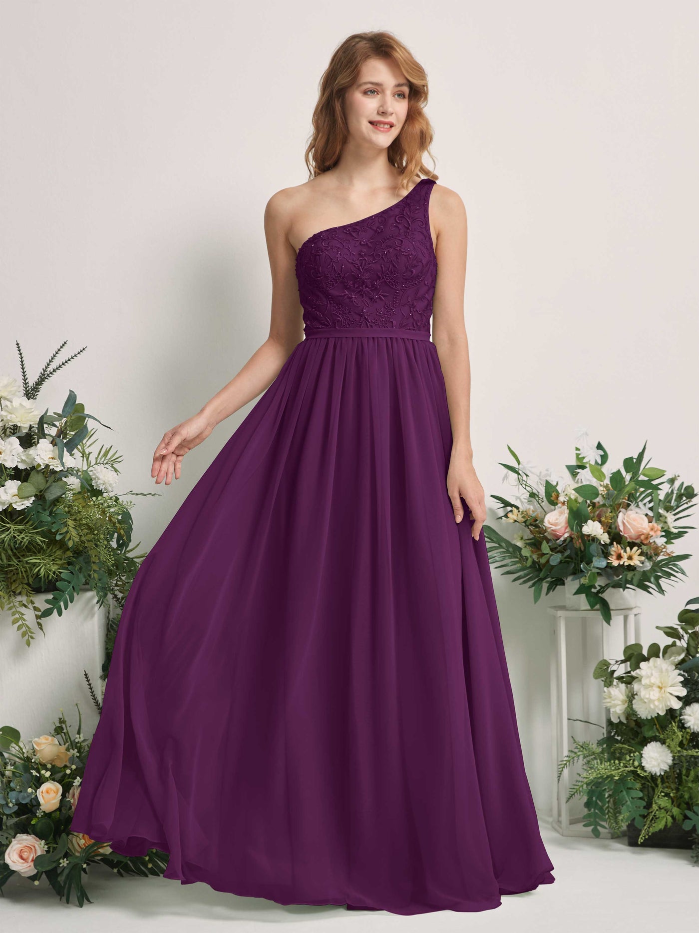 Grape Bridesmaid Dresses A-line Open back One Shoulder Sleeveless Dresses (83220531)#color_grape