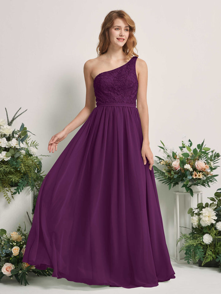 Grape Bridesmaid Dresses A-line Open back One Shoulder Sleeveless Dresses (83220531)