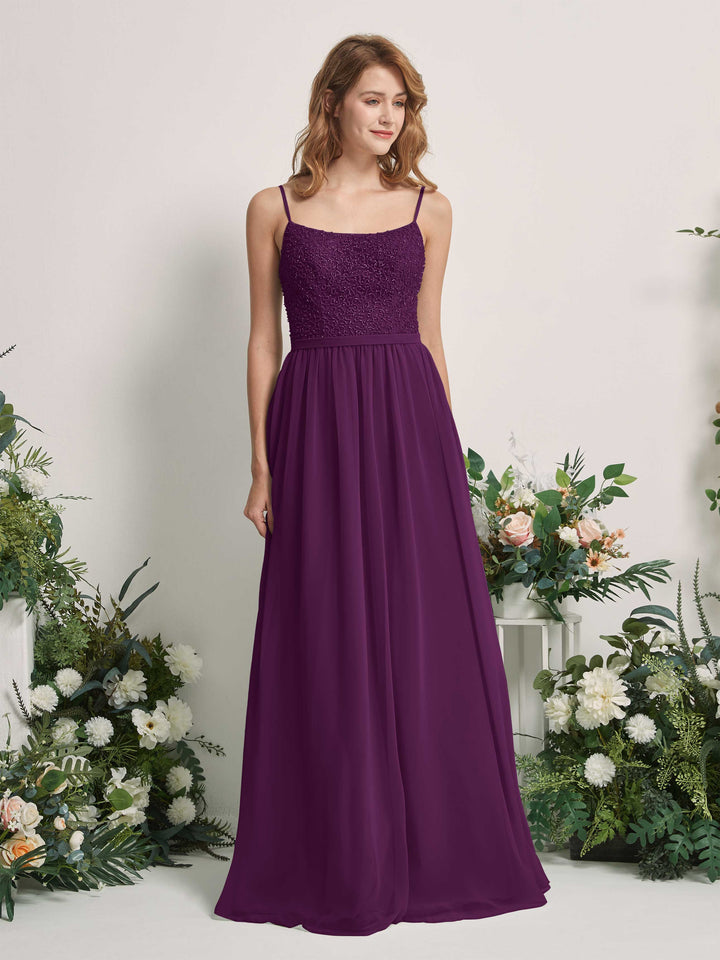 Grape Bridesmaid Dresses A-line Open back Spaghetti-straps Sleeveless Dresses (83220131)