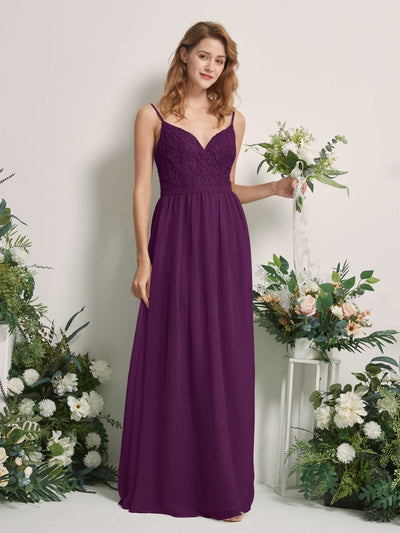 Carlyna Alexandra A-Line Grape Beaded Bridesmaid Dress Maxi Sleeveless V-Neck Dress Front View #color_grape