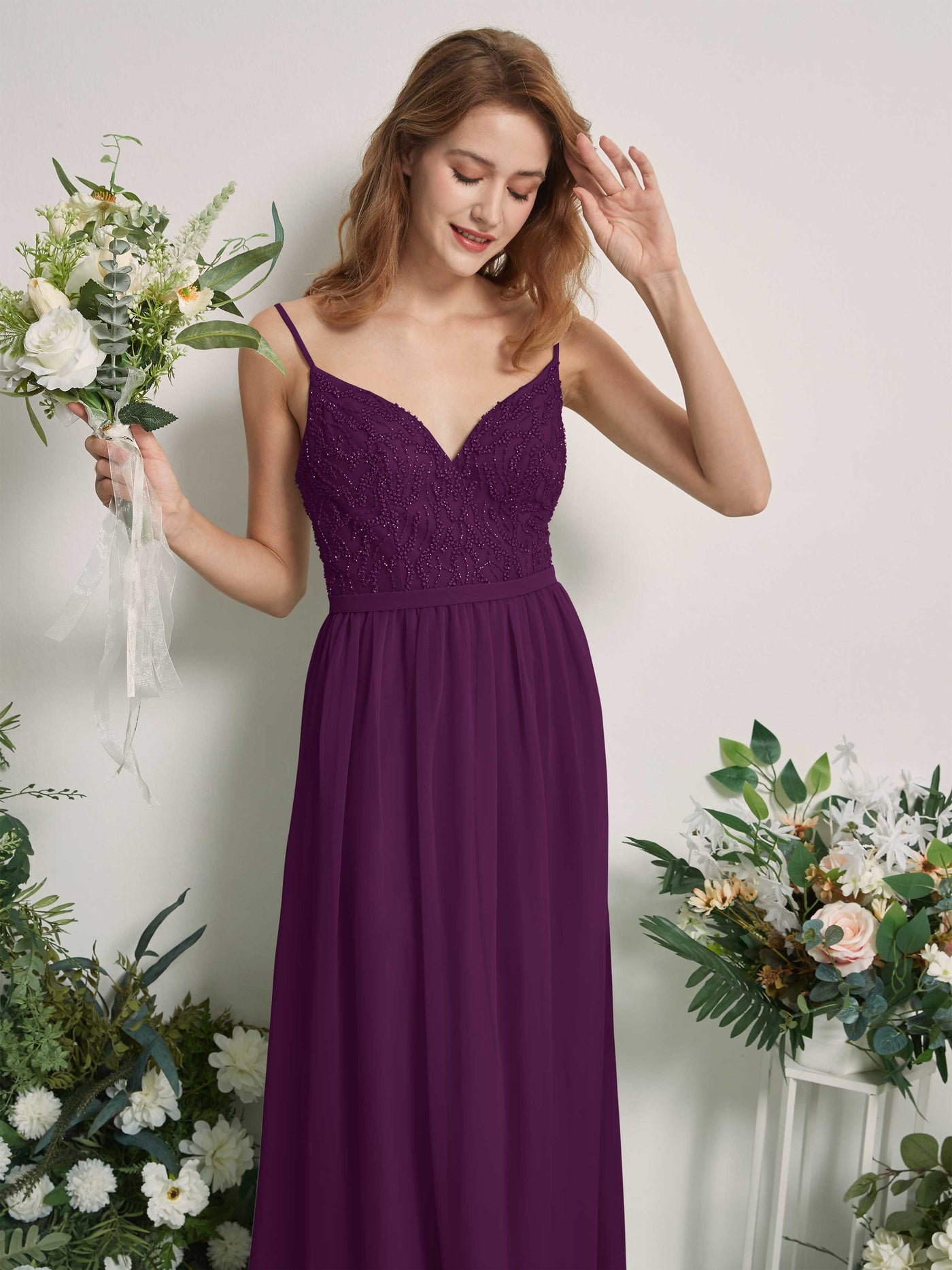 Grape Bridesmaid Dresses A-line Spaghetti-straps Sleeveless Chiffon Dresses (81226531)#color_grape