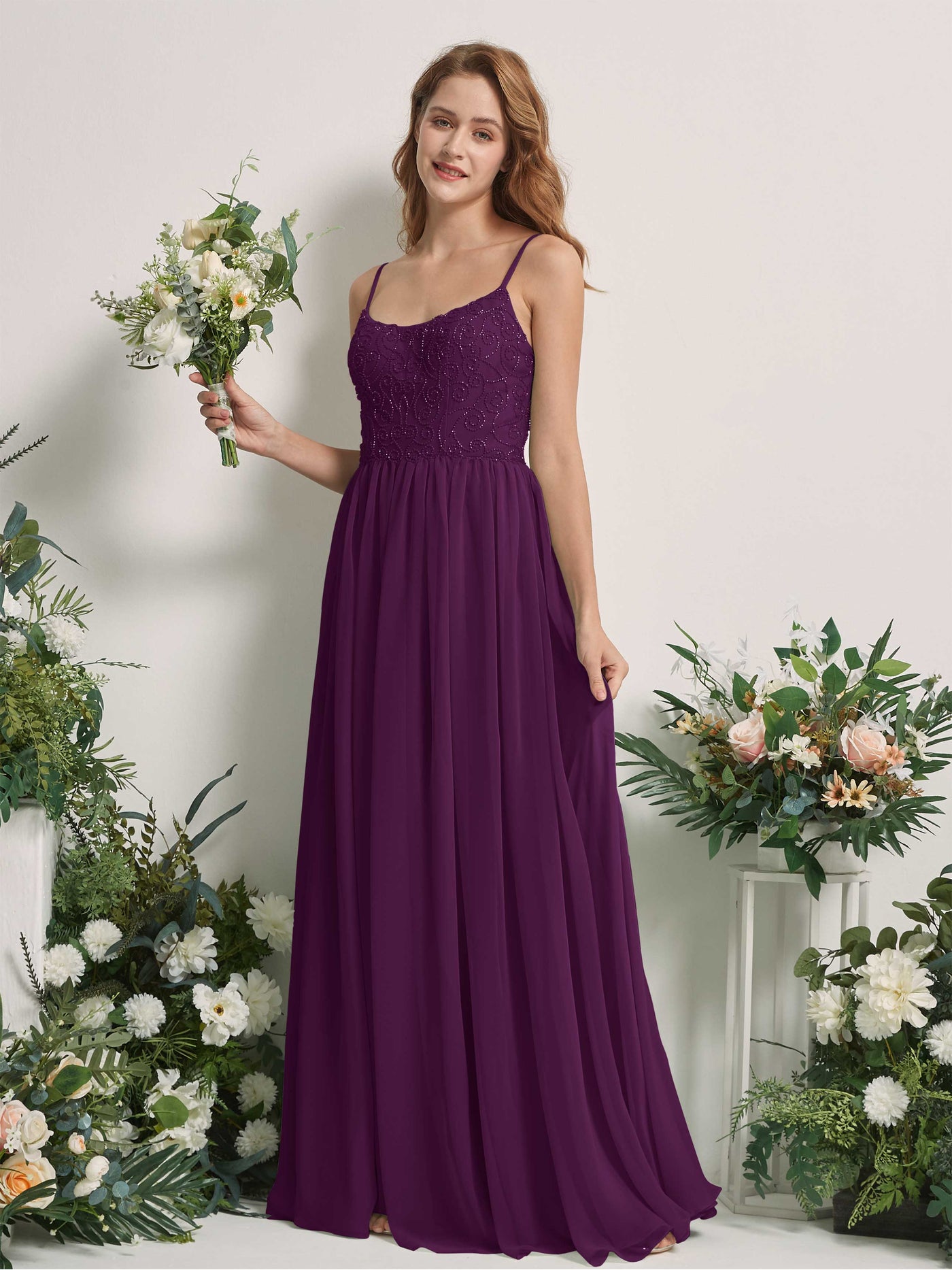 Grape Bridesmaid Dresses A-line Spaghetti-straps Sleeveless Chiffon Dresses (83221231)#color_grape