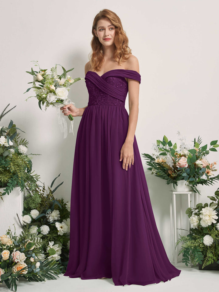 Grape Bridesmaid Dresses Ball Gown Off Shoulder Sleeveless Chiffon Dresses (83220431)