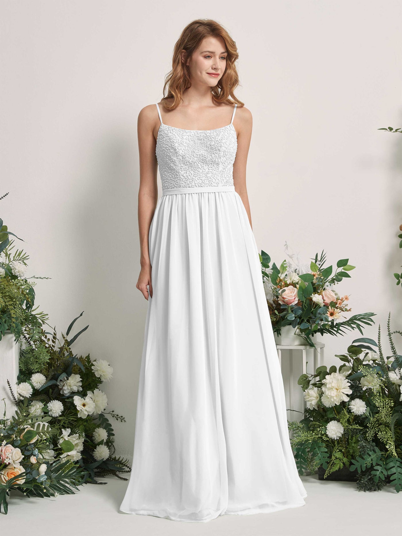 White Bridesmaid Dresses A-line Open back Spaghetti-straps Sleeveless Dresses (83220142)#color_white