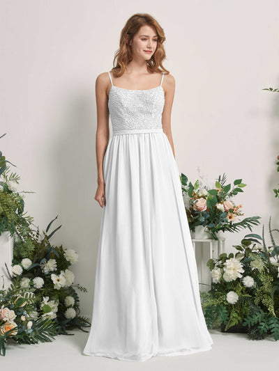 Carlyna Ursula A-Line White Beaded Bridesmaid Dress Maxi Sleeveless Sweetheart Dress Front View #color_white