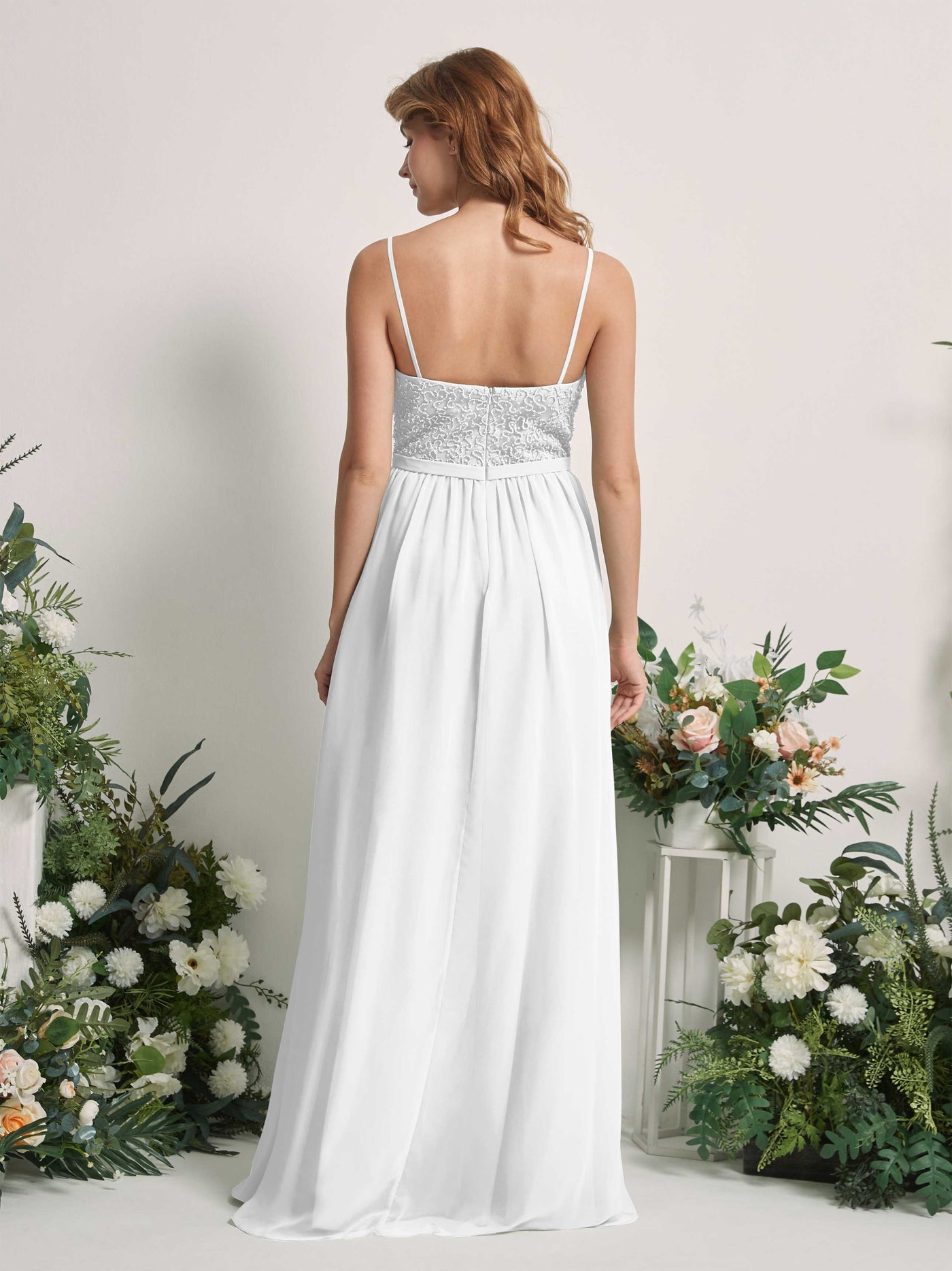 White Bridesmaid Dresses A-line Open back Spaghetti-straps Sleeveless Dresses (83220142)#color_white