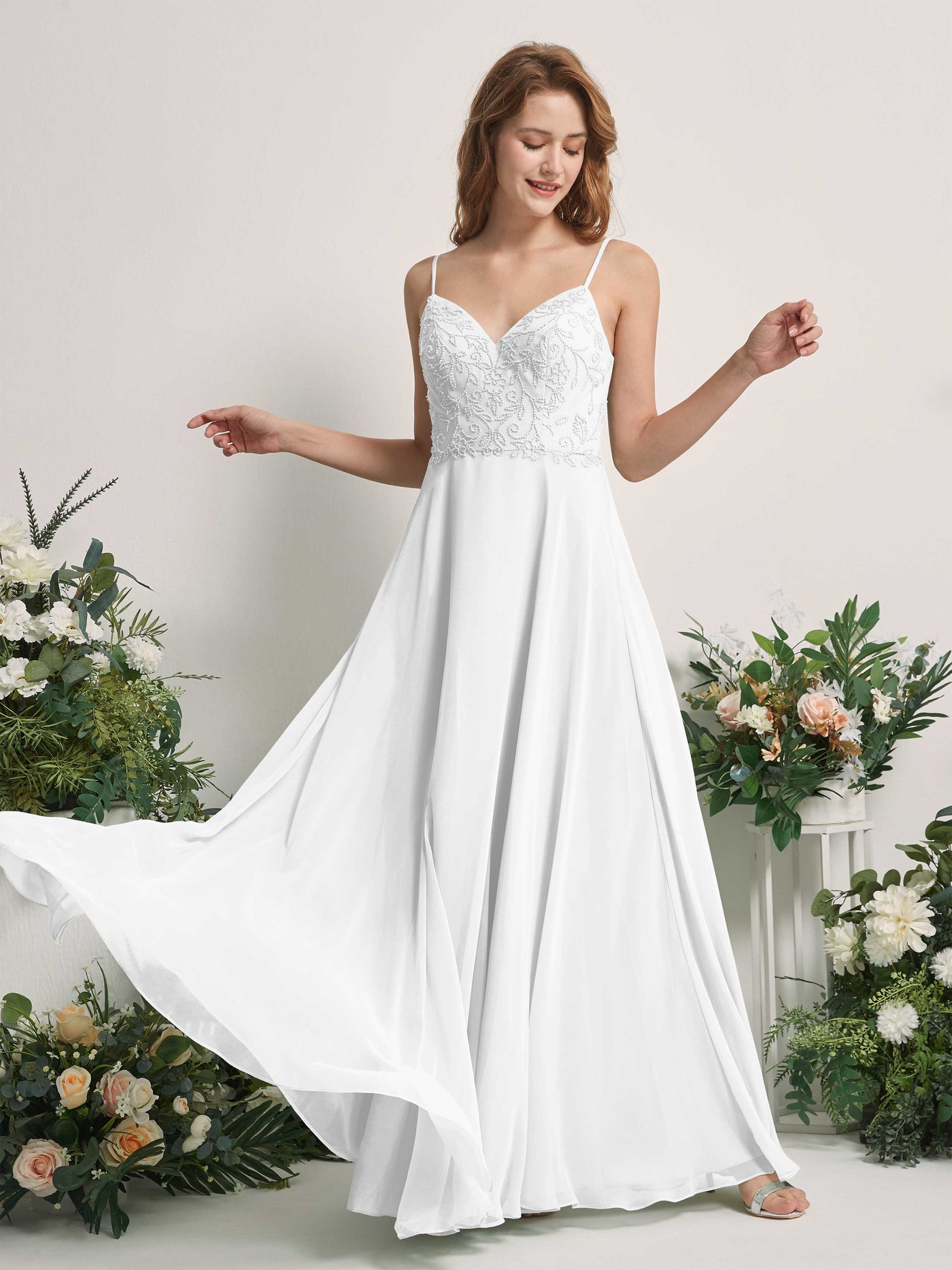 White Bridesmaid Dresses A-line Open back Spaghetti-straps Sleeveless Dresses (83221142)#color_white