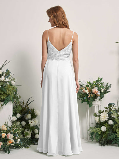 Carlyna Gail A-Line White Beaded Bridesmaid Dress Maxi Sleeveless V-Neck Dress Back View #color_white