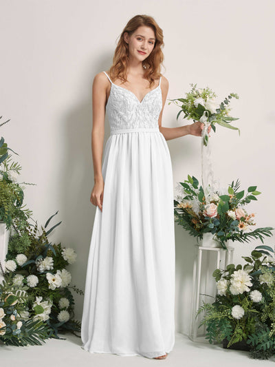 Carlyna Alexandra A-Line White Beaded Bridesmaid Dress Maxi Sleeveless V-Neck Dress Front View #color_white