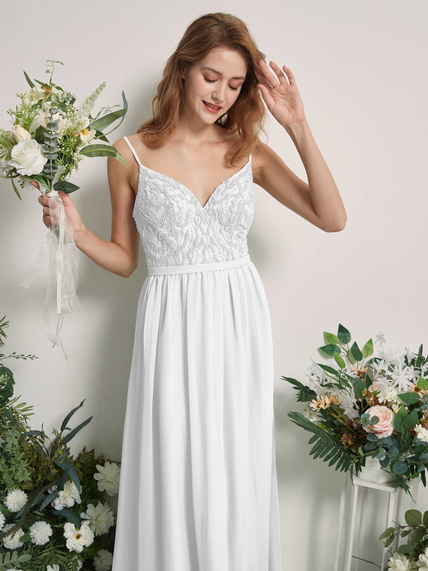 White Bridesmaid Dresses A-line Spaghetti-straps Sleeveless Chiffon Dresses (81226542)#color_white