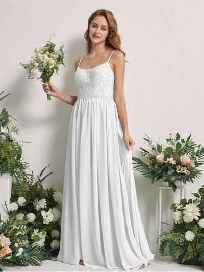 Carlyna Verna A-Line White Beaded Bridesmaid Dress Maxi Sleeveless Sweetheart Dress Front View #color_white
