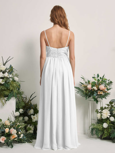 Carlyna Verna A-Line White Beaded Bridesmaid Dress Maxi Sleeveless Sweetheart Dress Back View #color_white