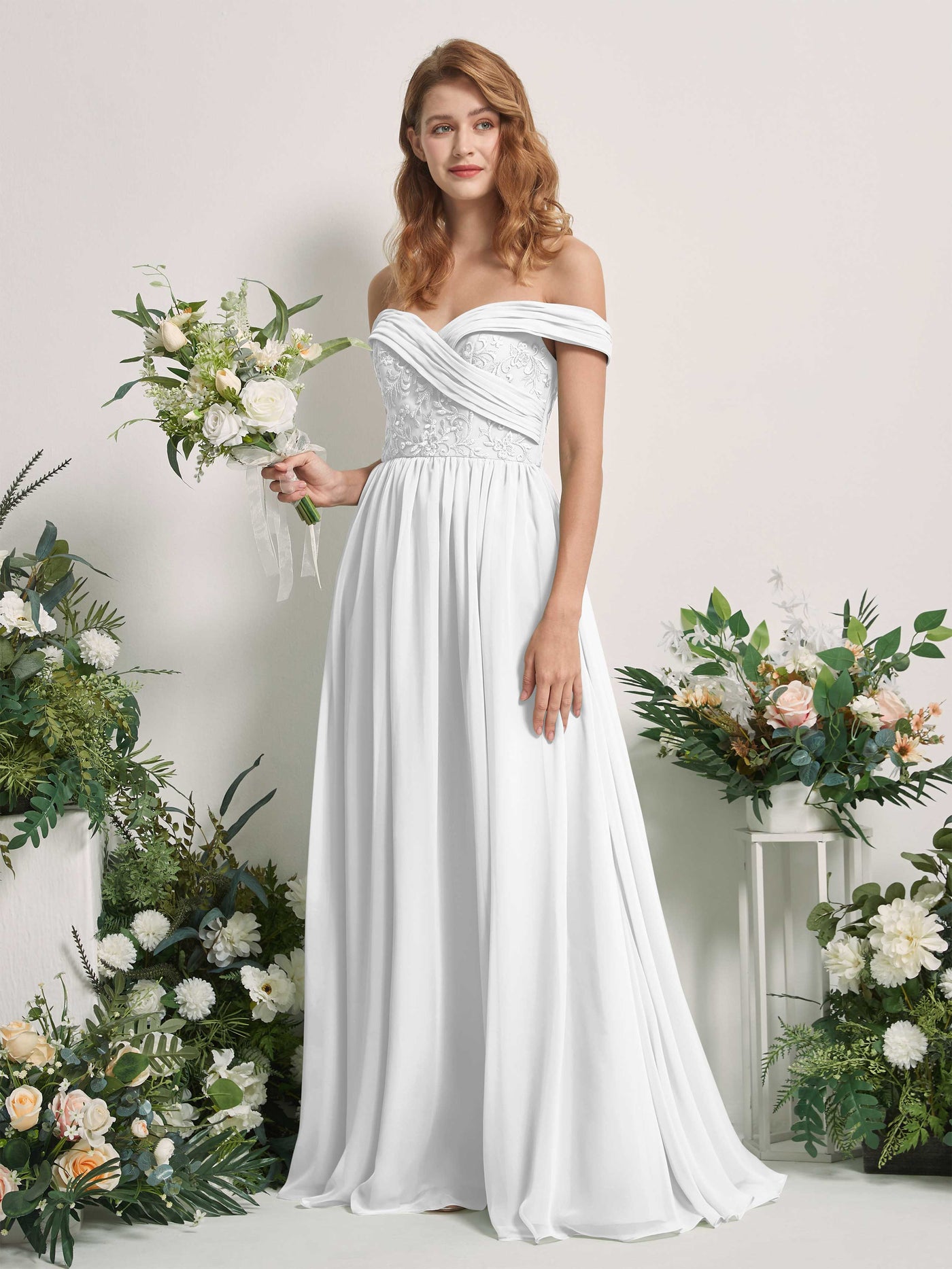 White Bridesmaid Dresses Ball Gown Off Shoulder Sleeveless Chiffon Dresses (83220442)#color_white