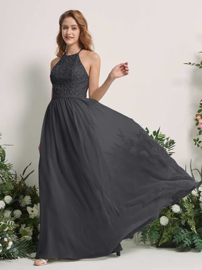 Carlyna Denise A-Line Pewter Embroidered Bridesmaid Dress Maxi Sleeveless Round Neck Dress Side View 2 #color_pewter