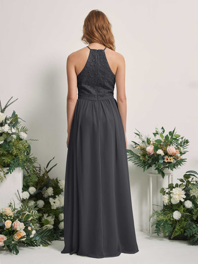 Carlyna Denise A-Line Pewter Embroidered Bridesmaid Dress Maxi Sleeveless Round Neck Dress Back View #color_pewter