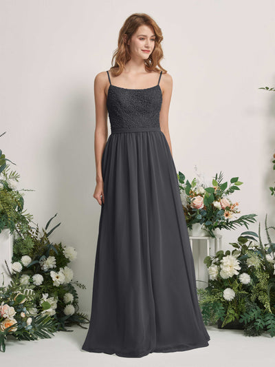 Carlyna Ursula A-Line Pewter Beaded Bridesmaid Dress Maxi Sleeveless Sweetheart Dress Front View #color_pewter