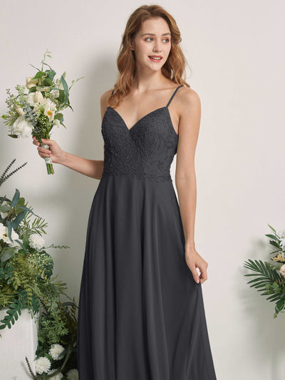 Carlyna Gail A-Line Pewter Beaded Bridesmaid Dress Maxi Sleeveless V-Neck Dress Side View 2 #color_pewter