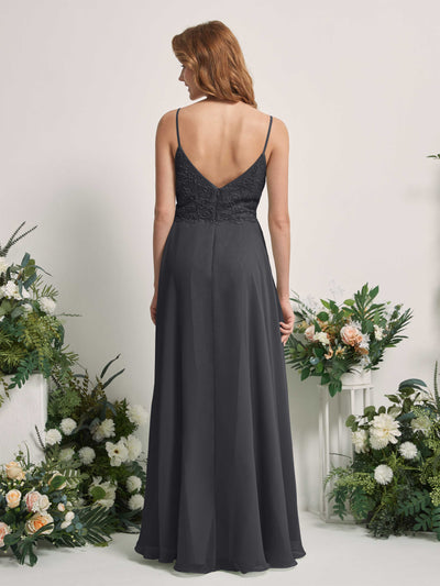 Carlyna Gail A-Line Pewter Beaded Bridesmaid Dress Maxi Sleeveless V-Neck Dress Back View #color_pewter