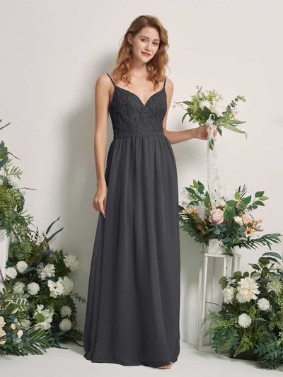 Carlyna Alexandra A-Line Pewter Beaded Bridesmaid Dress Maxi Sleeveless V-Neck Dress Front View #color_pewter