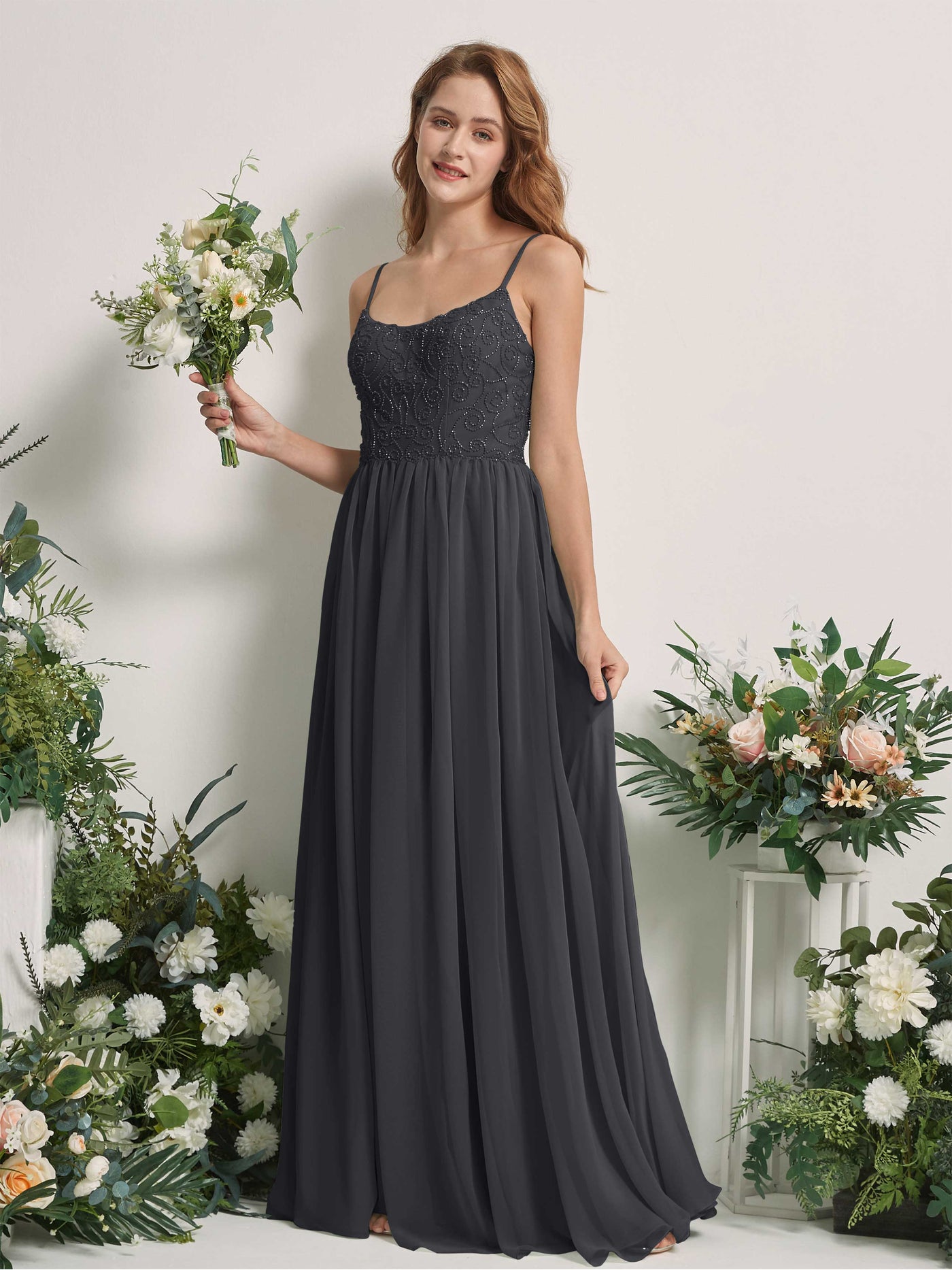 Pewter Bridesmaid Dresses A-line Spaghetti-straps Sleeveless Chiffon Dresses (83221238)#color_pewter