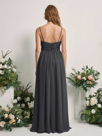 Carlyna Verna A-Line Pewter Beaded Bridesmaid Dress Maxi Sleeveless Sweetheart Dress Back View #color_pewter