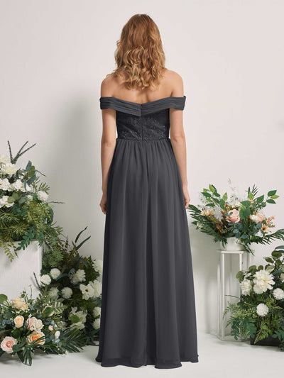 Carlyna Leona A-Line Pewter Embroidered Bridesmaid Dress Maxi Sleeveless Sweetheart Dress Back View #color_pewter