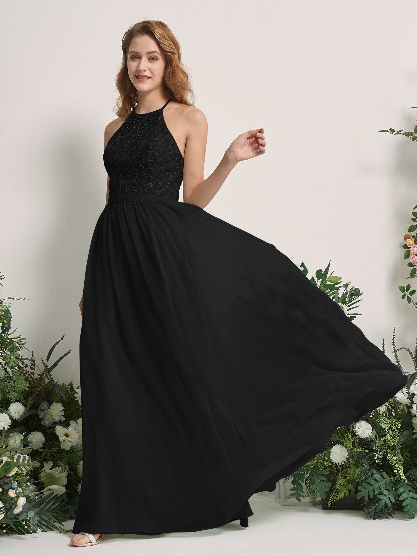 Black Bridesmaid Dresses A-line Halter Sleeveless Chiffon Dresses (83220815)#color_black