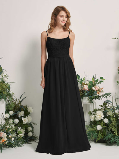 Carlyna Ursula A-Line Black Beaded Bridesmaid Dress Maxi Sleeveless Sweetheart Dress Front View #color_black