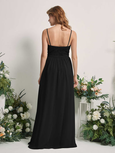 Carlyna Ursula A-Line Black Beaded Bridesmaid Dress Maxi Sleeveless Sweetheart Dress Back View #color_black