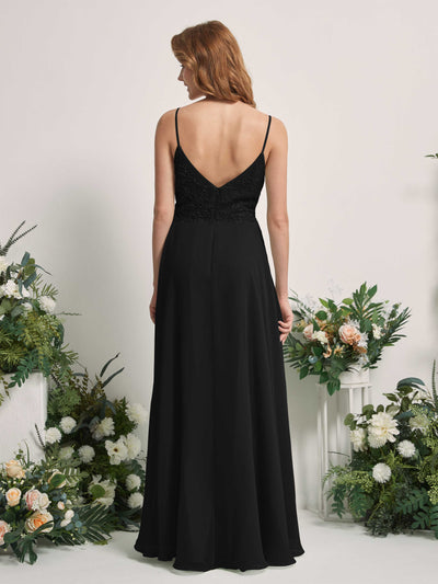 Carlyna Gail A-Line Black Beaded Bridesmaid Dress Maxi Sleeveless V-Neck Dress Back View #color_black