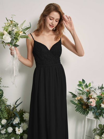 Carlyna Alexandra A-Line Black Beaded Bridesmaid Dress Maxi Sleeveless V-Neck Dress Side View 2 #color_black
