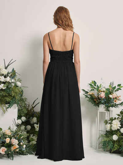 Carlyna Alexandra A-Line Black Beaded Bridesmaid Dress Maxi Sleeveless V-Neck Dress Back View #color_black