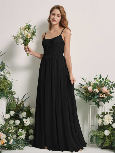 Carlyna Verna A-Line Black Beaded Bridesmaid Dress Maxi Sleeveless Sweetheart Dress Front View #color_black
