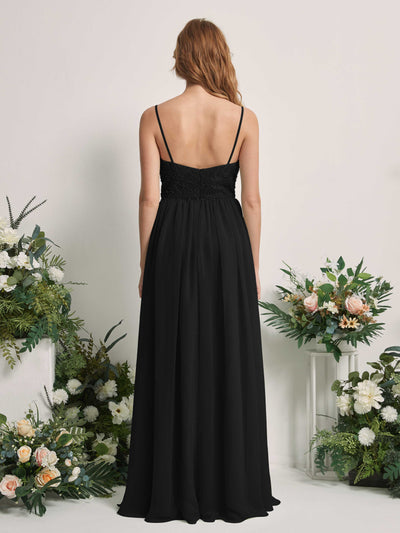Carlyna Verna A-Line Black Beaded Bridesmaid Dress Maxi Sleeveless Sweetheart Dress Back View #color_black