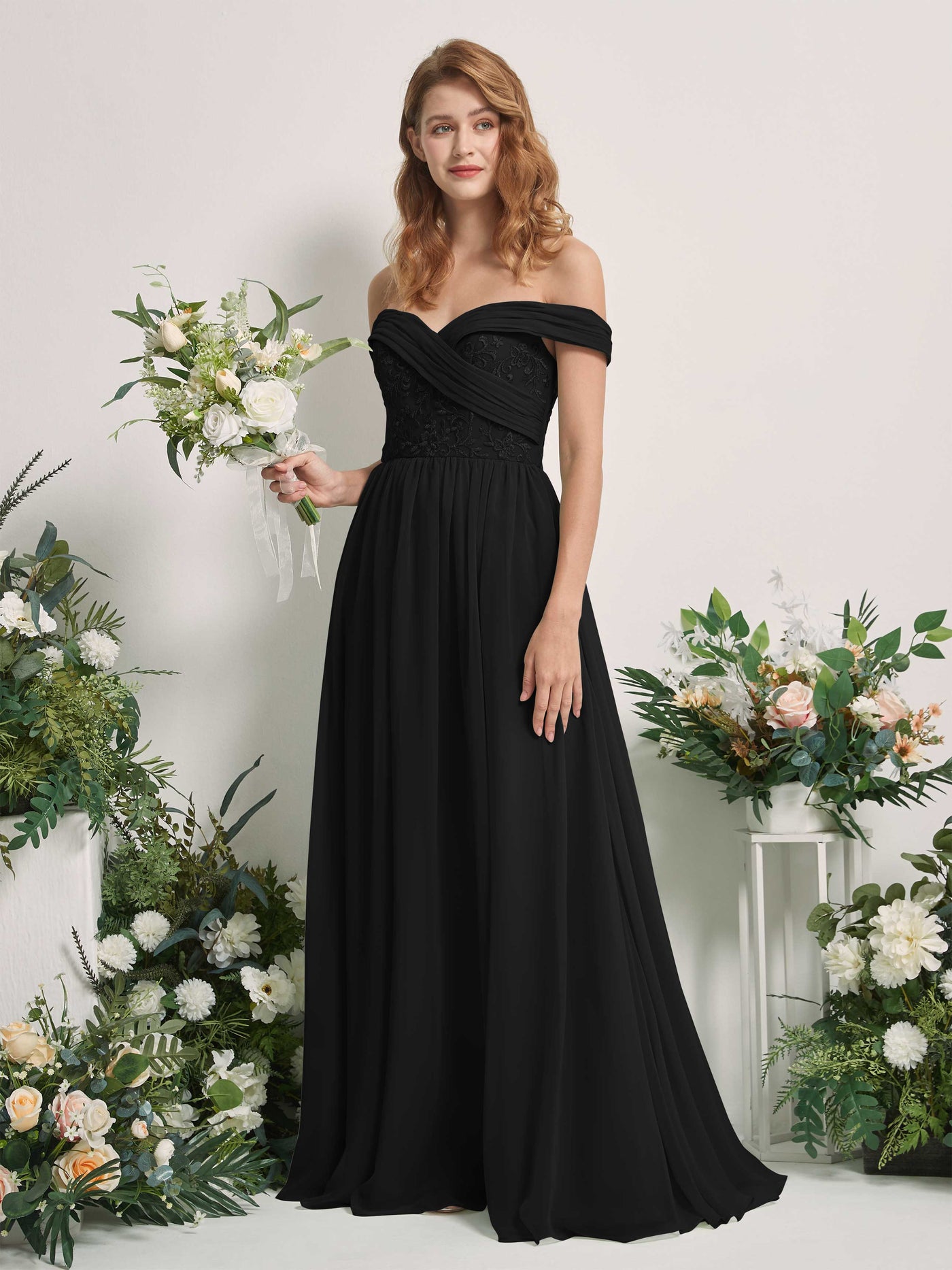 Black Bridesmaid Dresses Ball Gown Off Shoulder Sleeveless Chiffon Dresses (83220415)#color_black