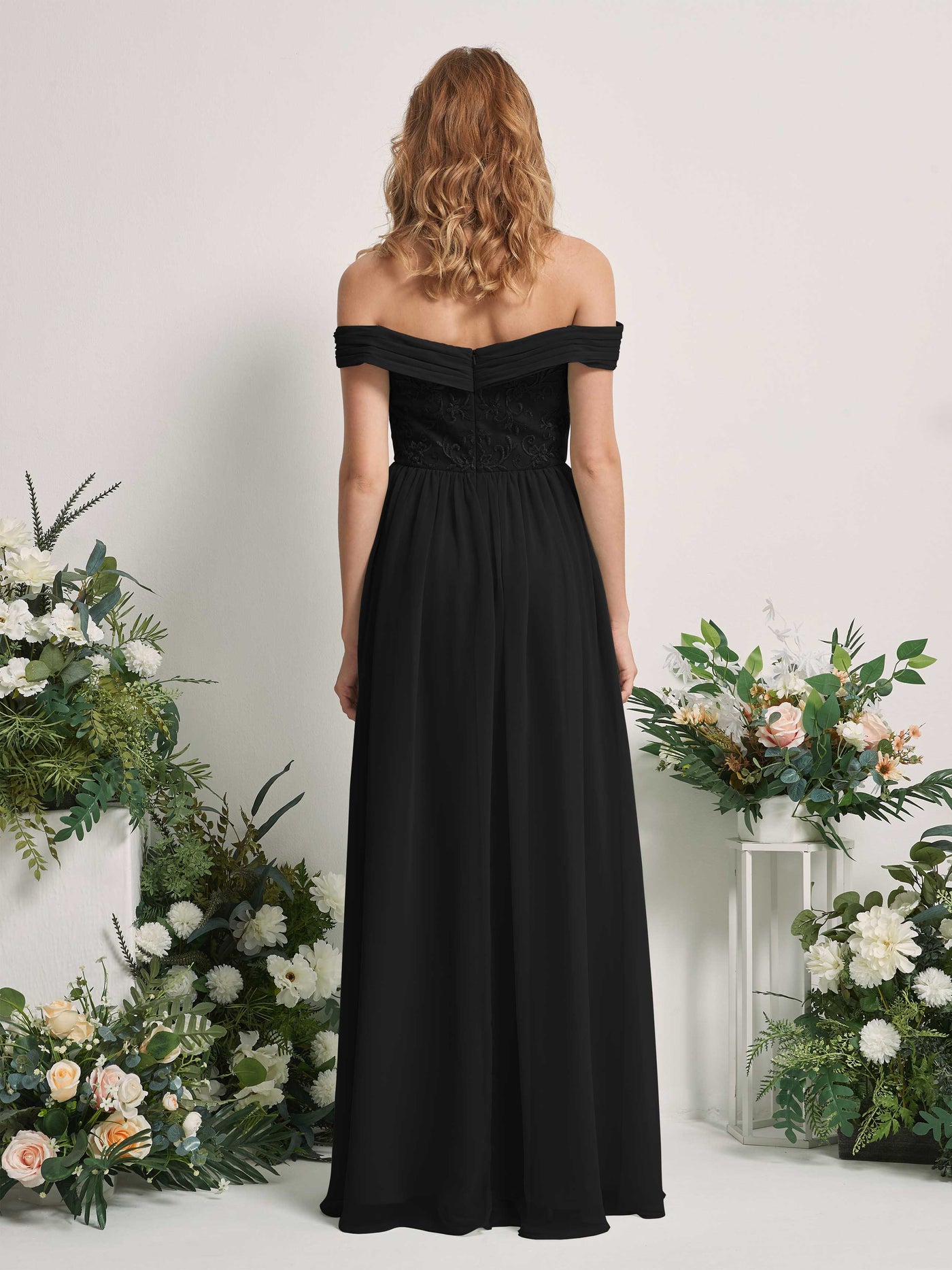 Black Bridesmaid Dresses Ball Gown Off Shoulder Sleeveless Chiffon Dresses (83220415)#color_black