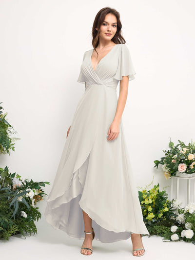Carlyna A-Line Asymmetric Chiffon Maxi Dress | V-Neck Short Sleeve Bridesmaid & Wedding Guest Dress Side View 2 #color_ivory