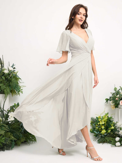 Carlyna A-Line Asymmetric Chiffon Maxi Dress | V-Neck Short Sleeve Bridesmaid & Wedding Guest Dress Side View 4 #color_ivory