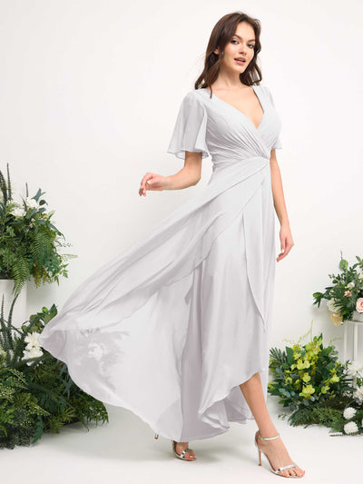 Carlyna A-Line Asymmetric Chiffon Maxi Dress | V-Neck Short Sleeve Bridesmaid & Wedding Guest Dress Side View 4 #color_white