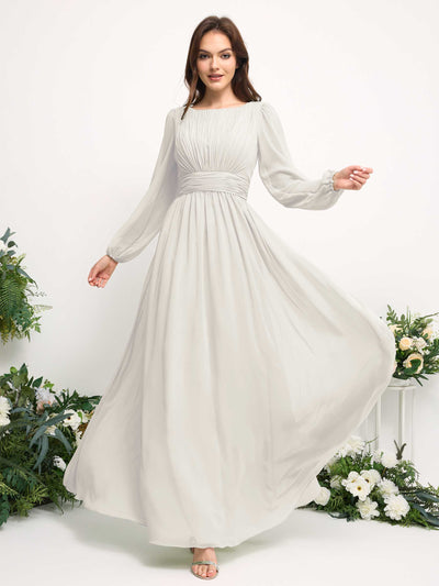 Carlyna Boat Neck Long Sleeve Chiffon Maxi Dress | Elegant A-Line Bridesmaid & Wedding Guest Dress Side View 3 #color_ivory