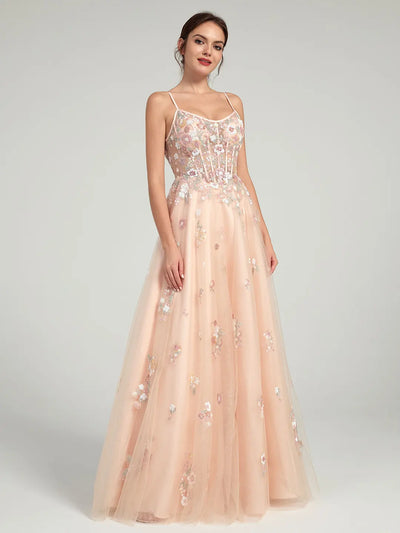 Carlyna Carlyna Carlyna A-Line Ball Gown with Sheer Corset Bodice and Sequin Flowers