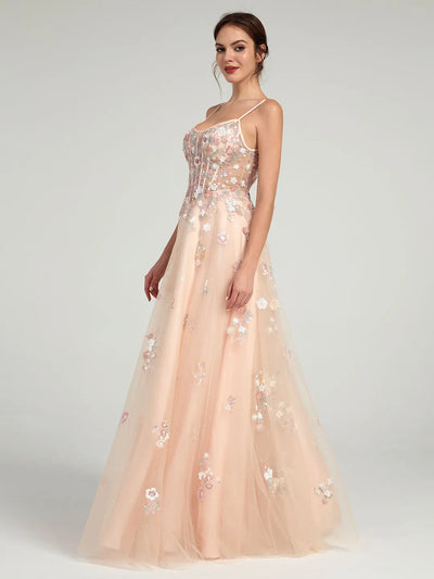 Carlyna Carlyna Carlyna Carlyna A-Line Ball Gown with Sheer Corset Bodice and Sequin Flowers