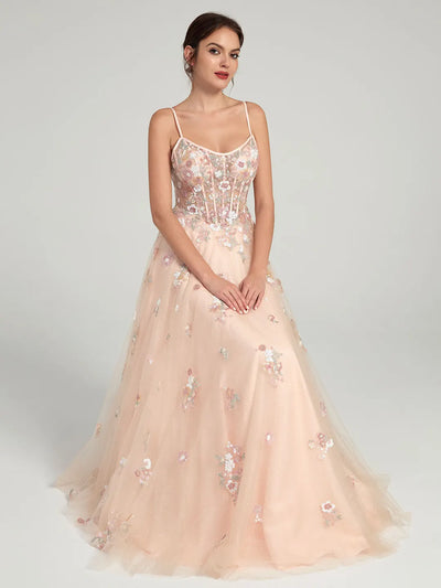 Carlyna Carlyna Carlyna Carlyna Carlyna A-Line Ball Gown with Sheer Corset Bodice and Sequin Flowers