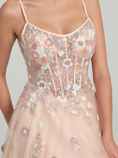 Carlyna Carlyna Carlyna Carlyna Carlyna Carlyna A-Line Ball Gown with Sheer Corset Bodice and Sequin Flowers