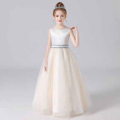 Champagne A-Line Maxi Princess Dress for Girls - Sequin & Beaded Tulle Gown