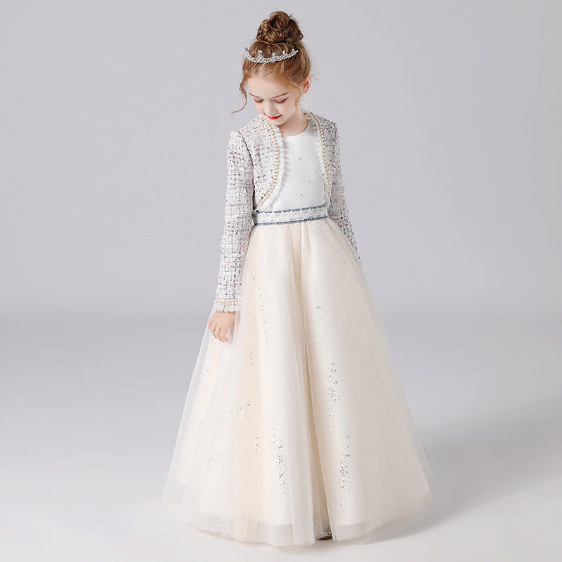 Champagne A-Line Maxi Princess Dress for Girls - Sequin & Beaded Tulle Gown